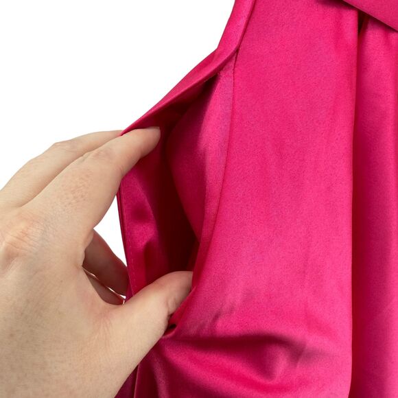 Angela & Alison Beaded Dress Pink Satin 10 Short Formal A-Line Pocket Open Back - Picture 14 of 16